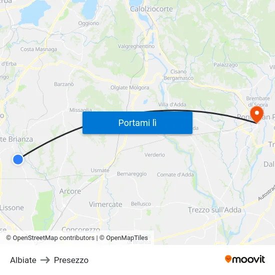 Albiate to Presezzo map