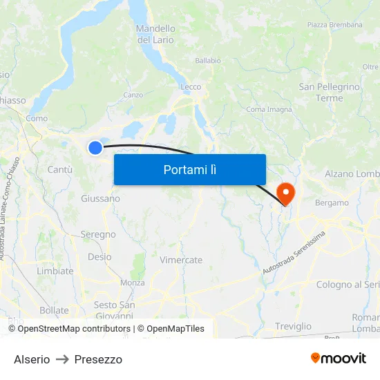 Alserio to Presezzo map