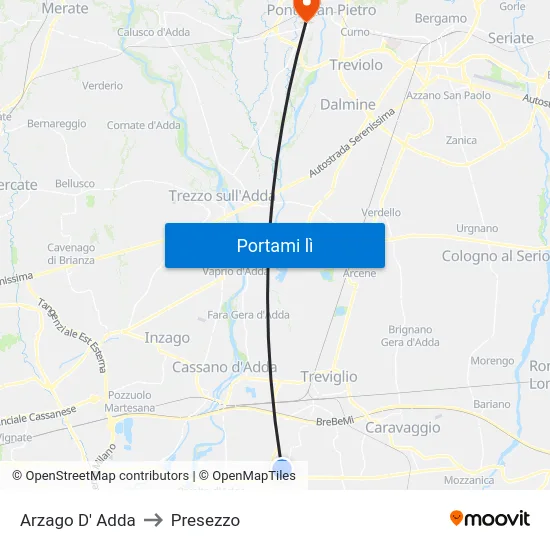Arzago D' Adda to Presezzo map