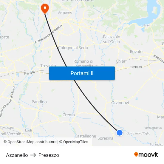 Azzanello to Presezzo map