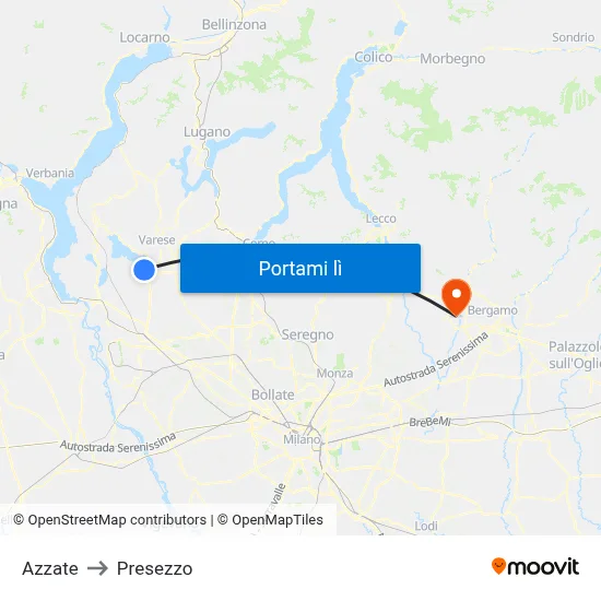 Azzate to Presezzo map