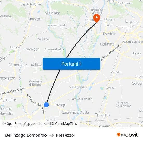 Bellinzago Lombardo to Presezzo map