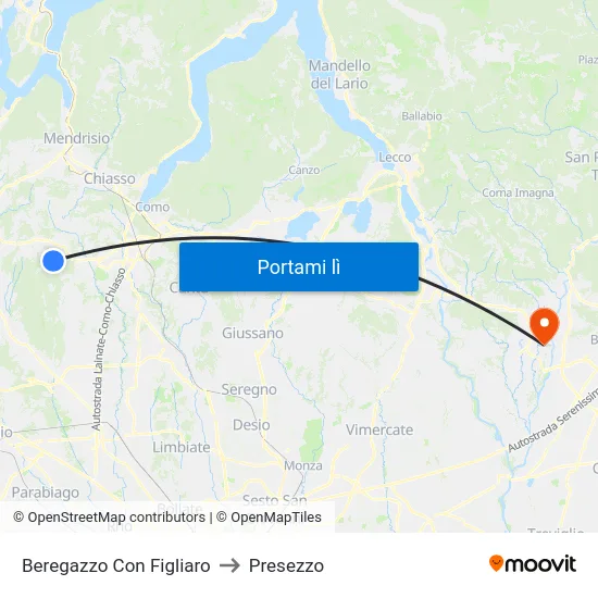 Beregazzo Con Figliaro to Presezzo map