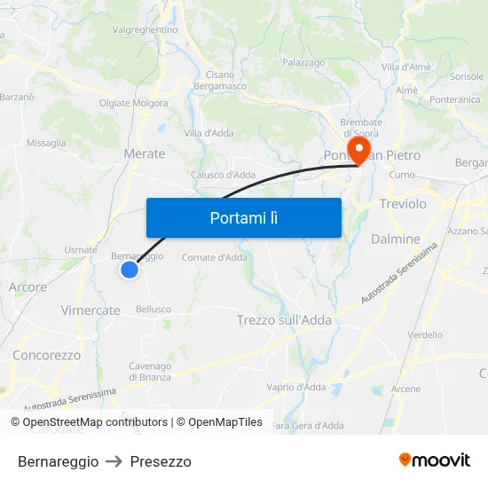 Bernareggio to Presezzo map