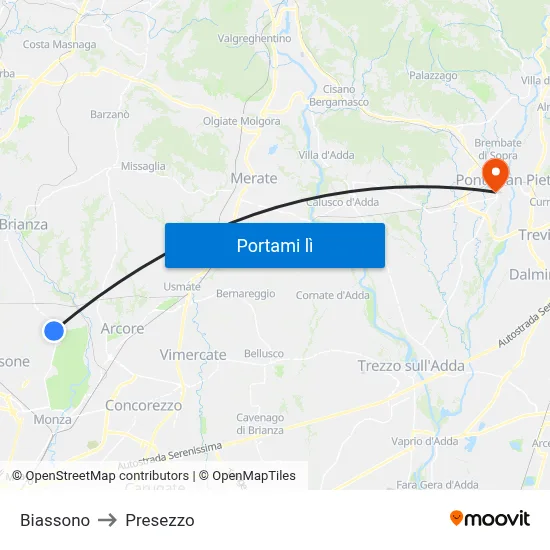 Biassono to Presezzo map