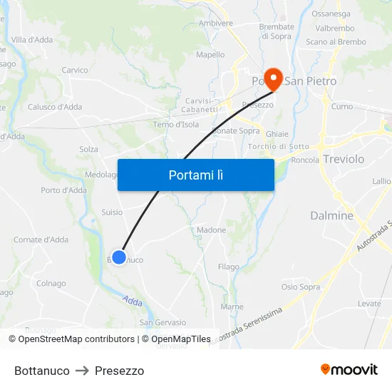 Bottanuco to Presezzo map