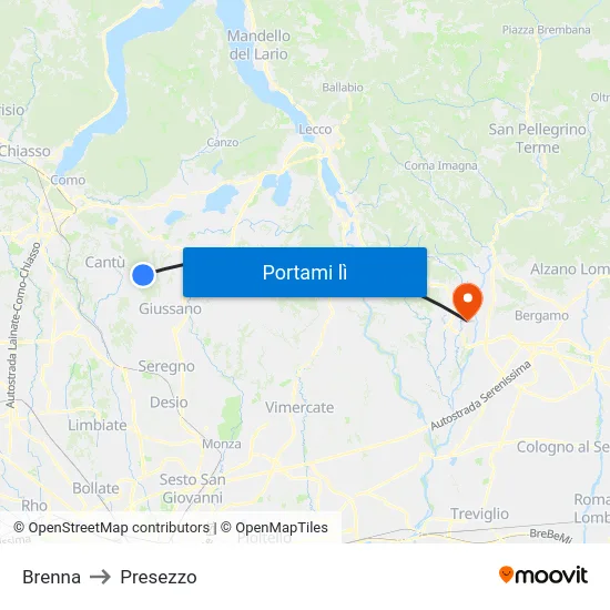 Brenna to Presezzo map