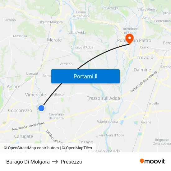 Burago Di Molgora to Presezzo map