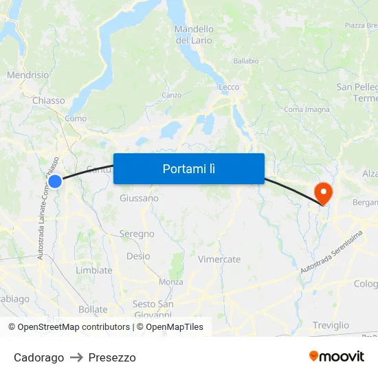 Cadorago to Presezzo map