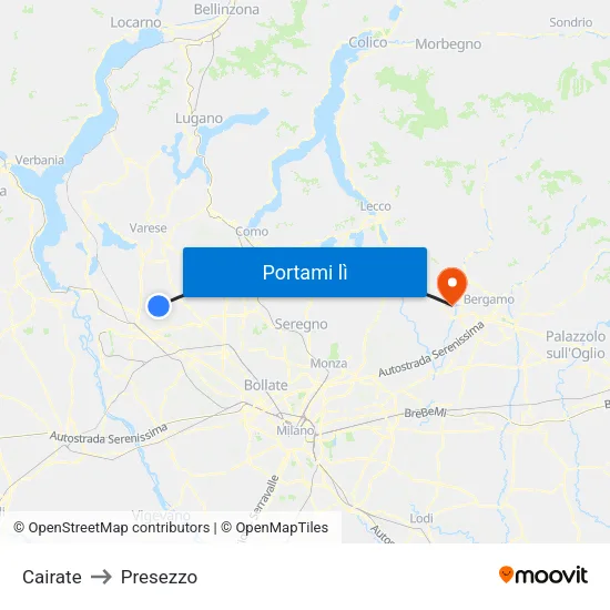 Cairate to Presezzo map