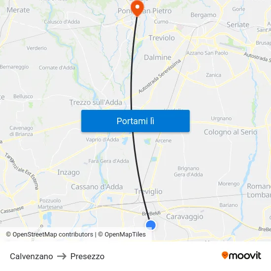 Calvenzano to Presezzo map