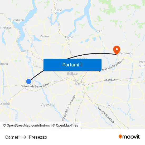 Cameri to Presezzo map