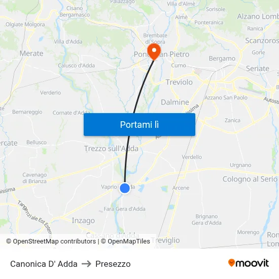 Canonica D' Adda to Presezzo map