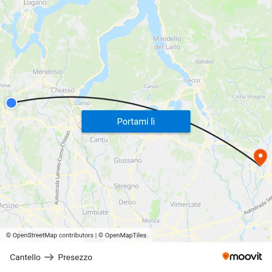 Cantello to Presezzo map