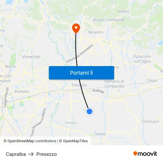 Capralba to Presezzo map