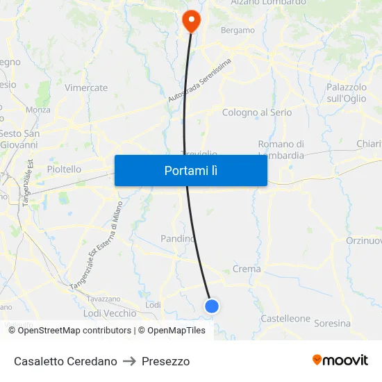 Casaletto Ceredano to Presezzo map