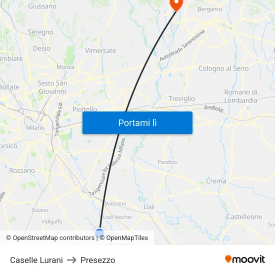 Caselle Lurani to Presezzo map