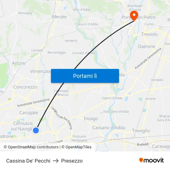 Cassina De' Pecchi to Presezzo map