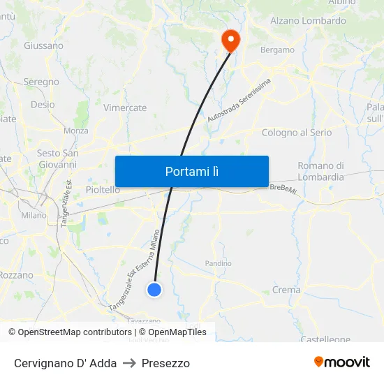 Cervignano D' Adda to Presezzo map