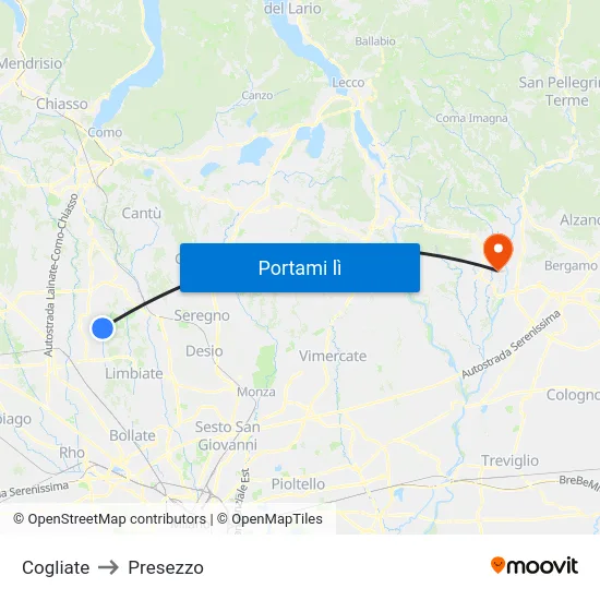 Cogliate to Presezzo map