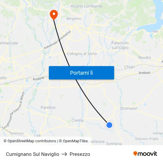 Cumignano Sul Naviglio to Presezzo map
