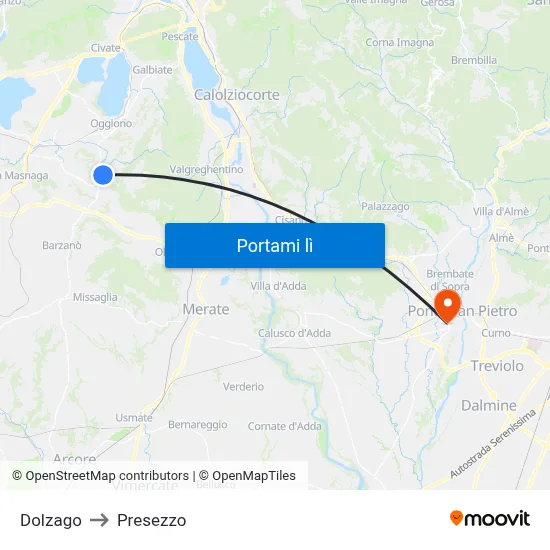 Dolzago to Presezzo map