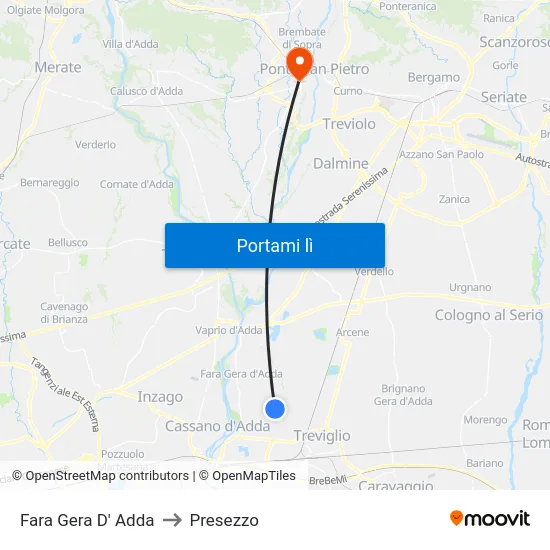 Fara Gera D' Adda to Presezzo map