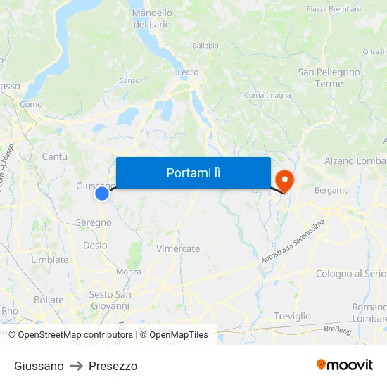 Giussano to Presezzo map
