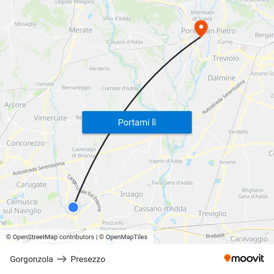 Gorgonzola to Presezzo map
