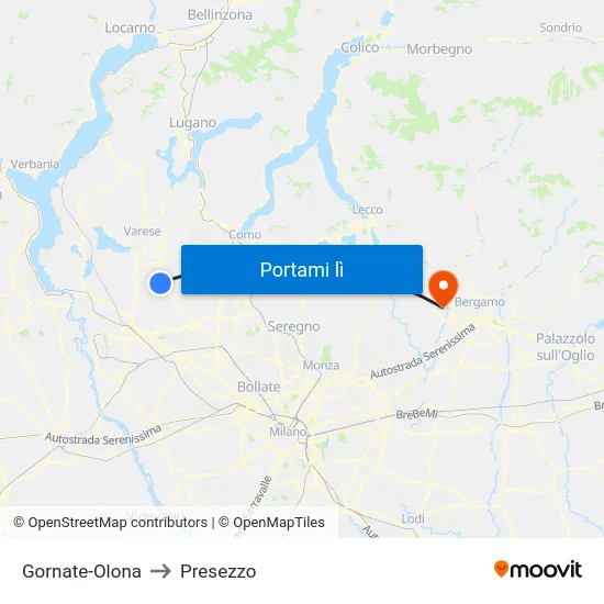 Gornate-Olona to Presezzo map
