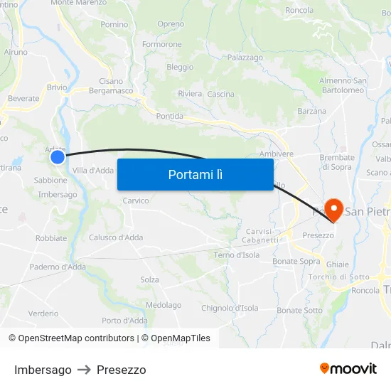Imbersago to Presezzo map