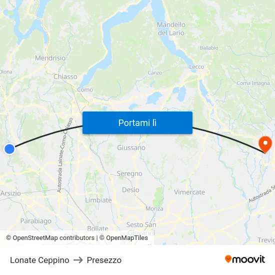 Lonate Ceppino to Presezzo map