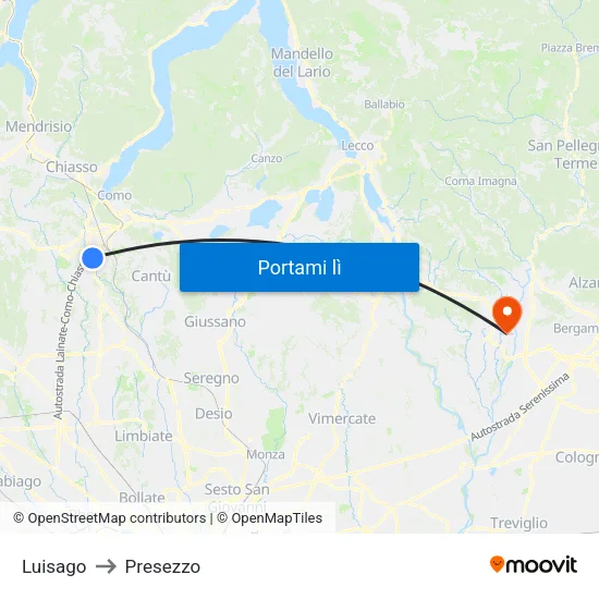 Luisago to Presezzo map