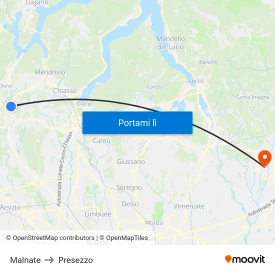 Malnate to Presezzo map