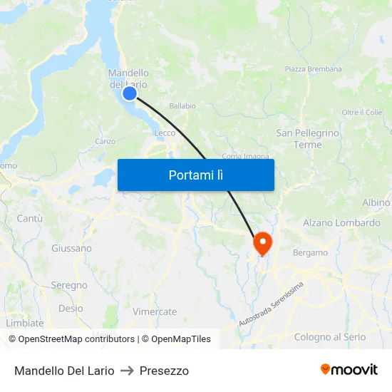 Mandello Del Lario to Presezzo map