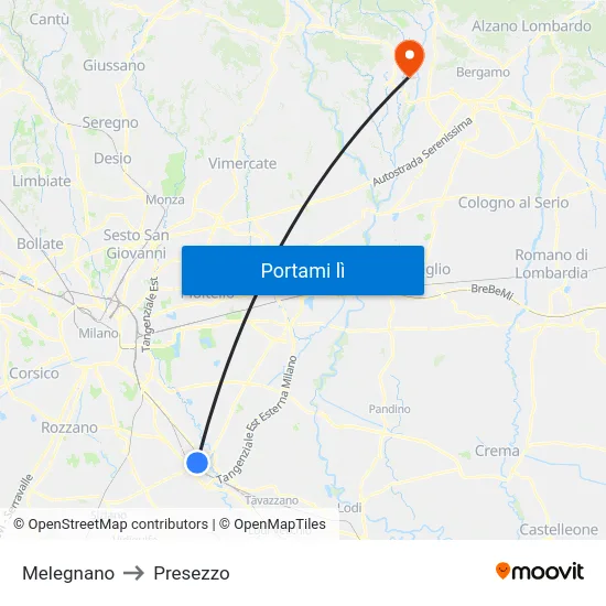 Melegnano to Presezzo map