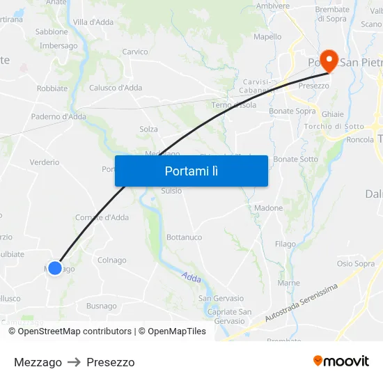 Mezzago to Presezzo map
