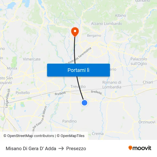 Misano Di Gera D' Adda to Presezzo map