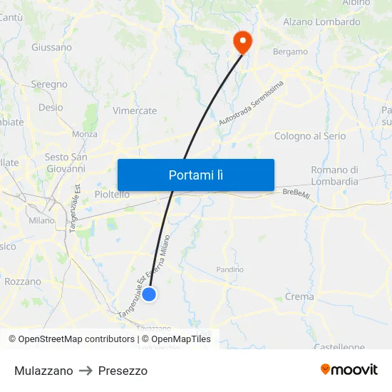 Mulazzano to Presezzo map