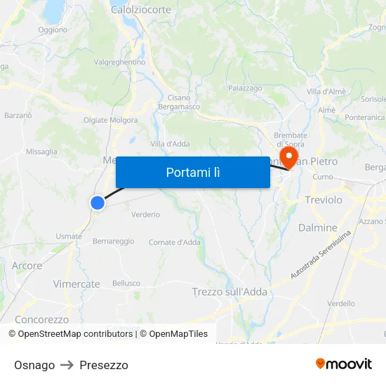 Osnago to Presezzo map
