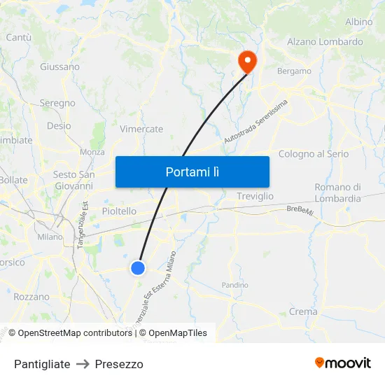 Pantigliate to Presezzo map