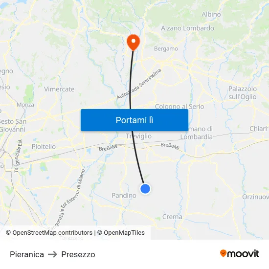 Pieranica to Presezzo map
