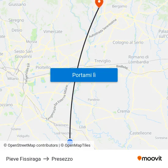 Pieve Fissiraga to Presezzo map