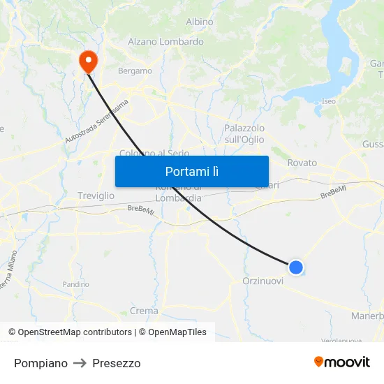 Pompiano to Presezzo map