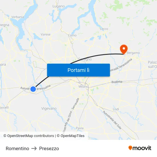 Romentino to Presezzo map