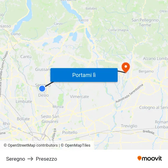 Seregno to Presezzo map