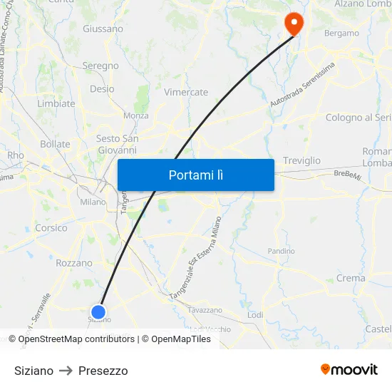 Siziano to Presezzo map