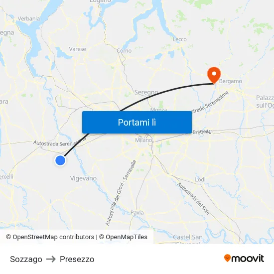Sozzago to Presezzo map