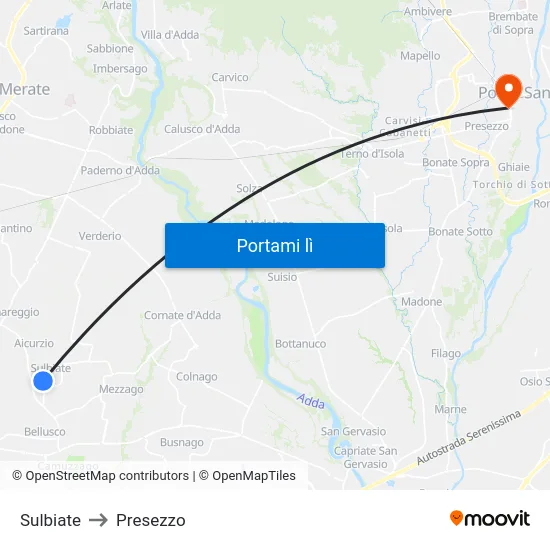 Sulbiate to Presezzo map