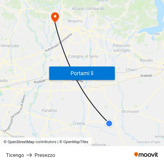 Ticengo to Presezzo map